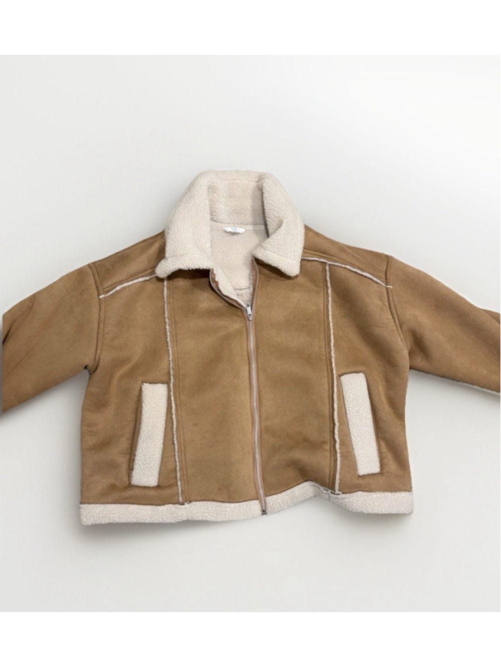 Womens Sherpa Lined Aviator Jacket 2XL Tan Faux Shearling Moto Coat